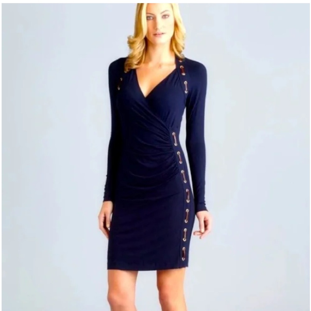 NWT Carmen Marc Valvo Long‎ Sleeve Faux Wrap Dress XL